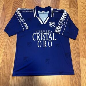 Blue and white vintage 90s Cereza Cristal Oro soccer jersey football Size XL